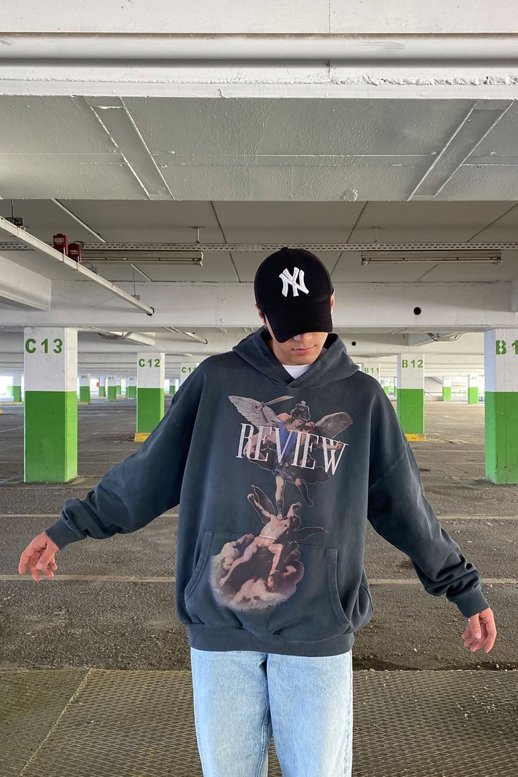 MELEK BASKILI OVERSIZE HOODIE