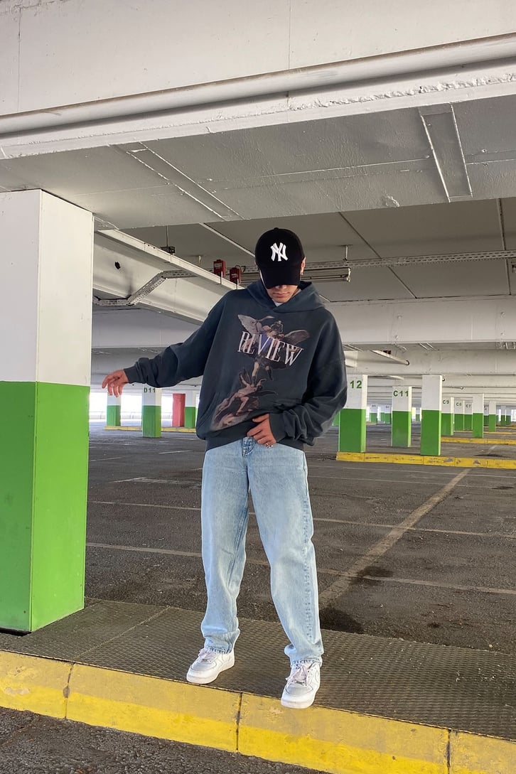 MELEK BASKILI OVERSIZE HOODIE