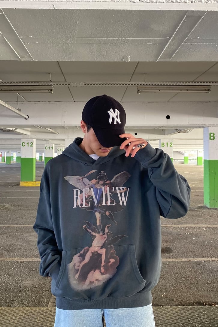 MELEK BASKILI OVERSIZE HOODIE