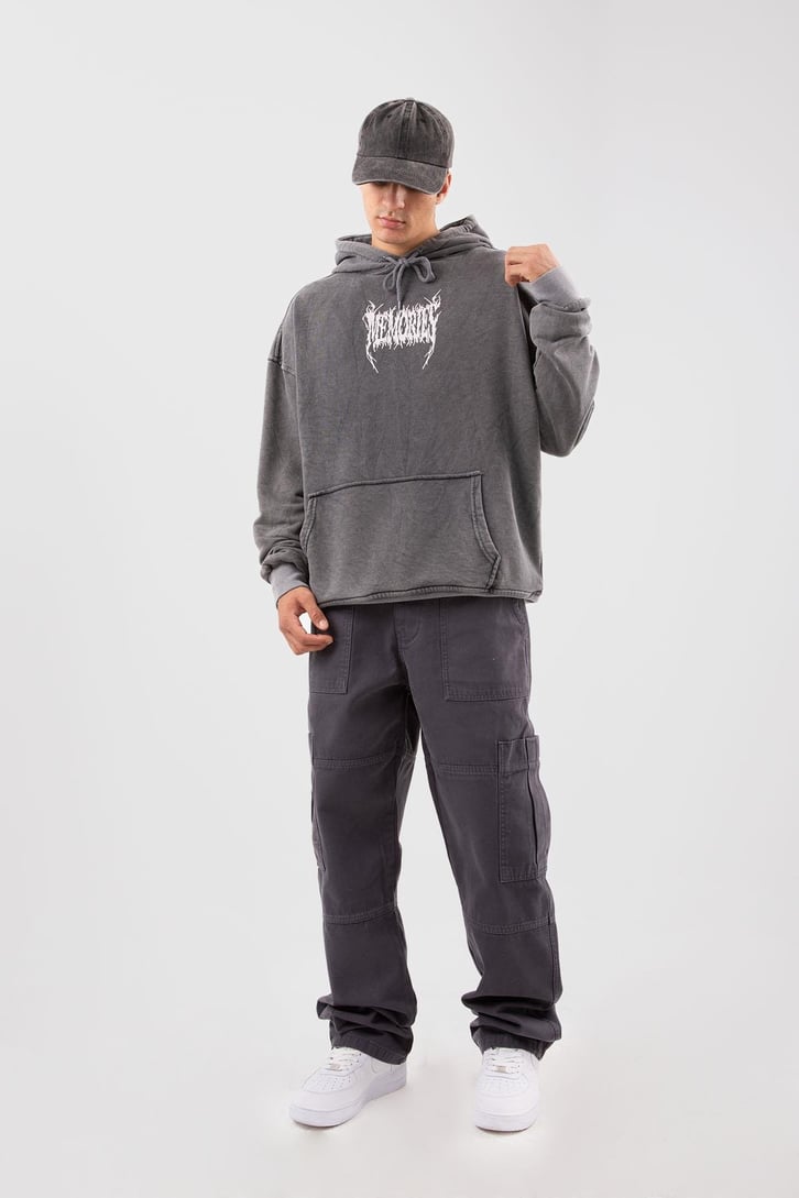 Memories Baskılı Acid Wash Oversize Hoodie