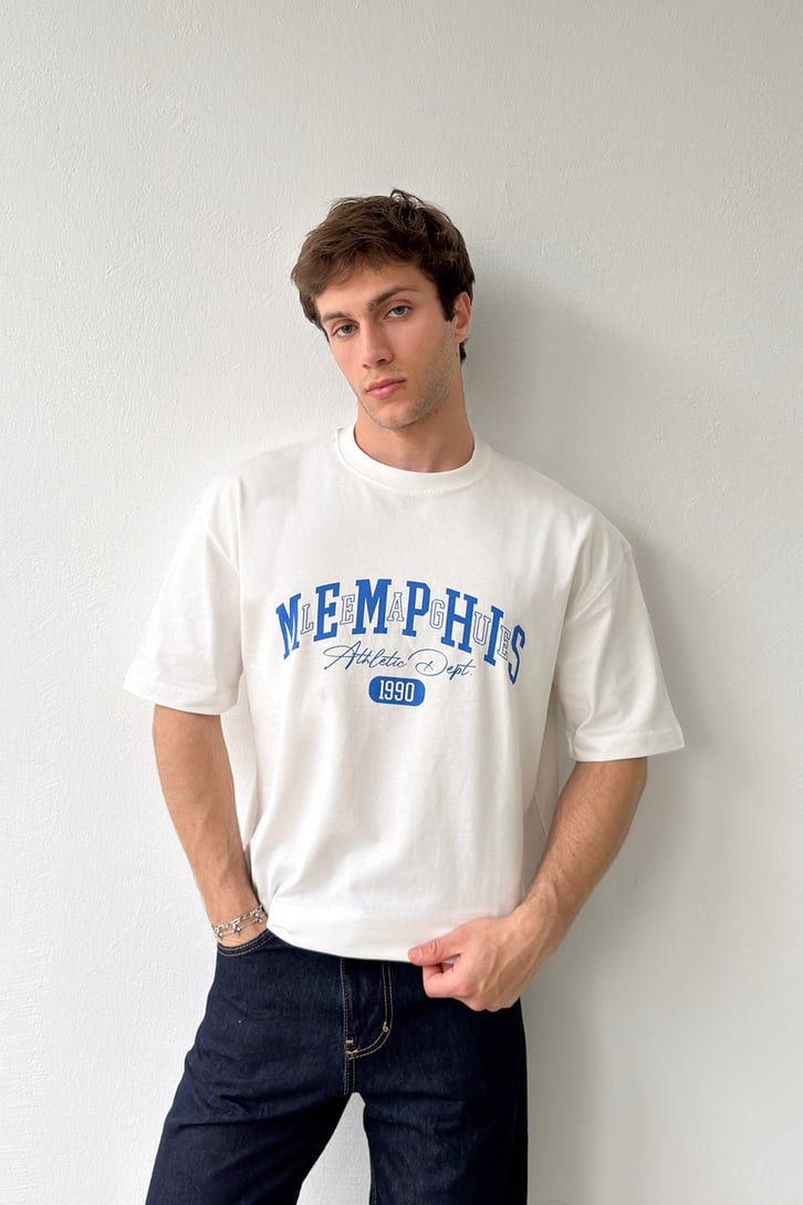 Memphis Baskılı Ekru Tişört