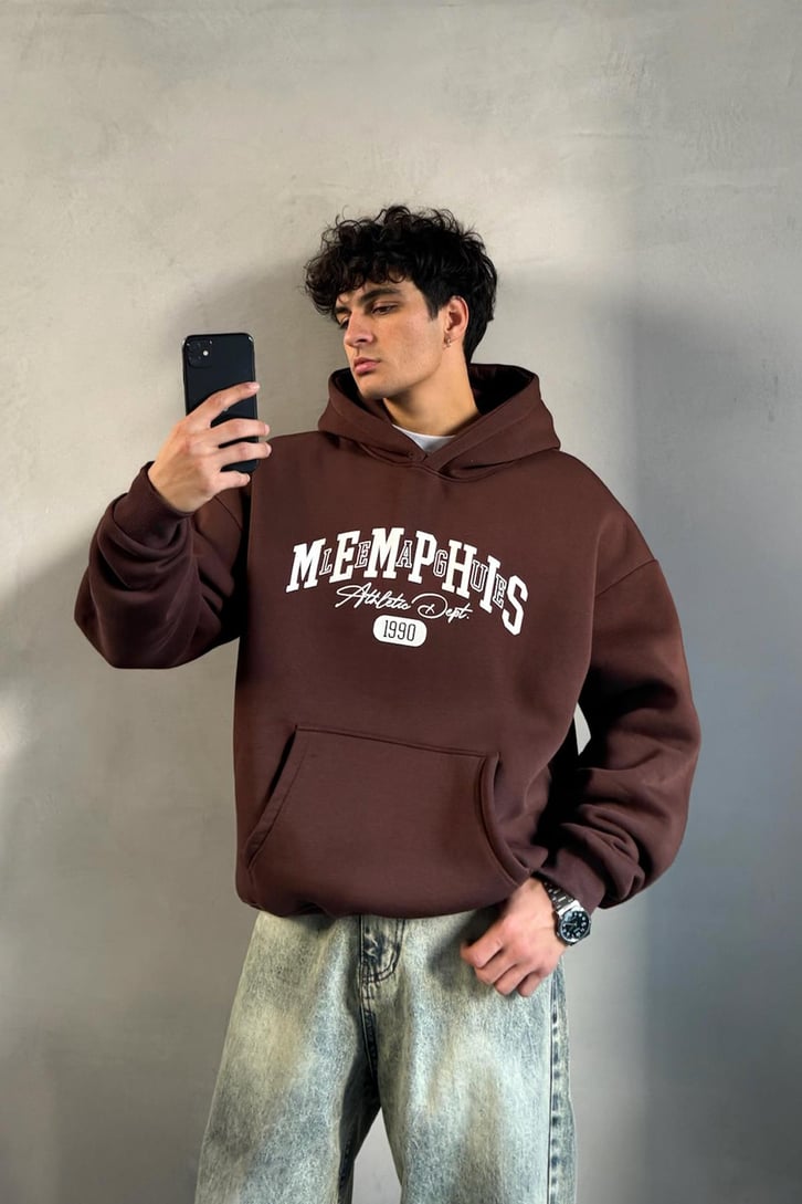 Memphis Baskılı Oversize Hoodie