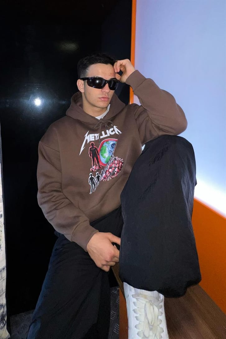 Metallica Baskılı Kahverengi Oversize Hoodie