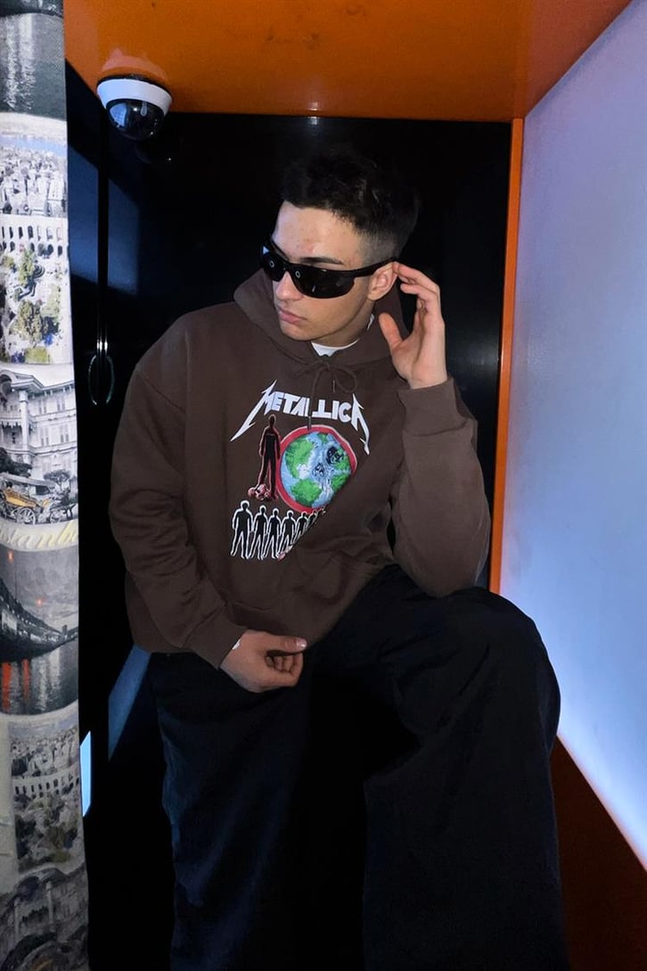 Metallica Baskılı Kahverengi Oversize Hoodie