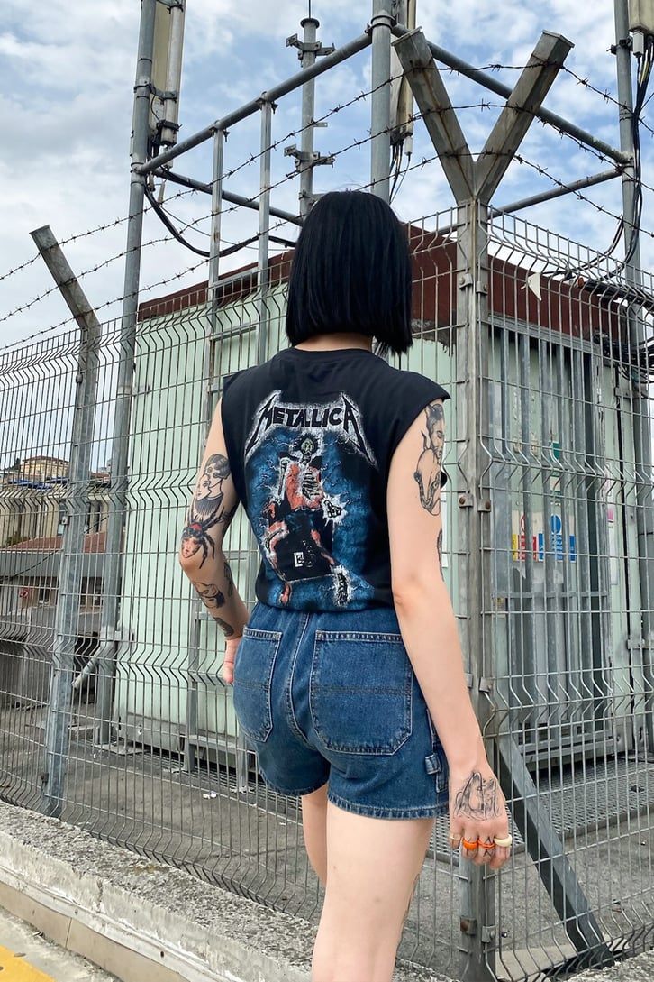 Metallica Baskılı Siyah Kolsuz Tshirt