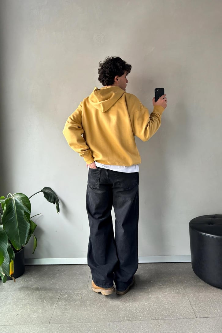 Metropolis Nakışlı Hardal Zip Hoodie