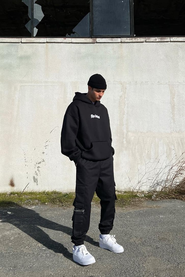 Mhm Studios Sırt Baskılı Siyah Hoodie