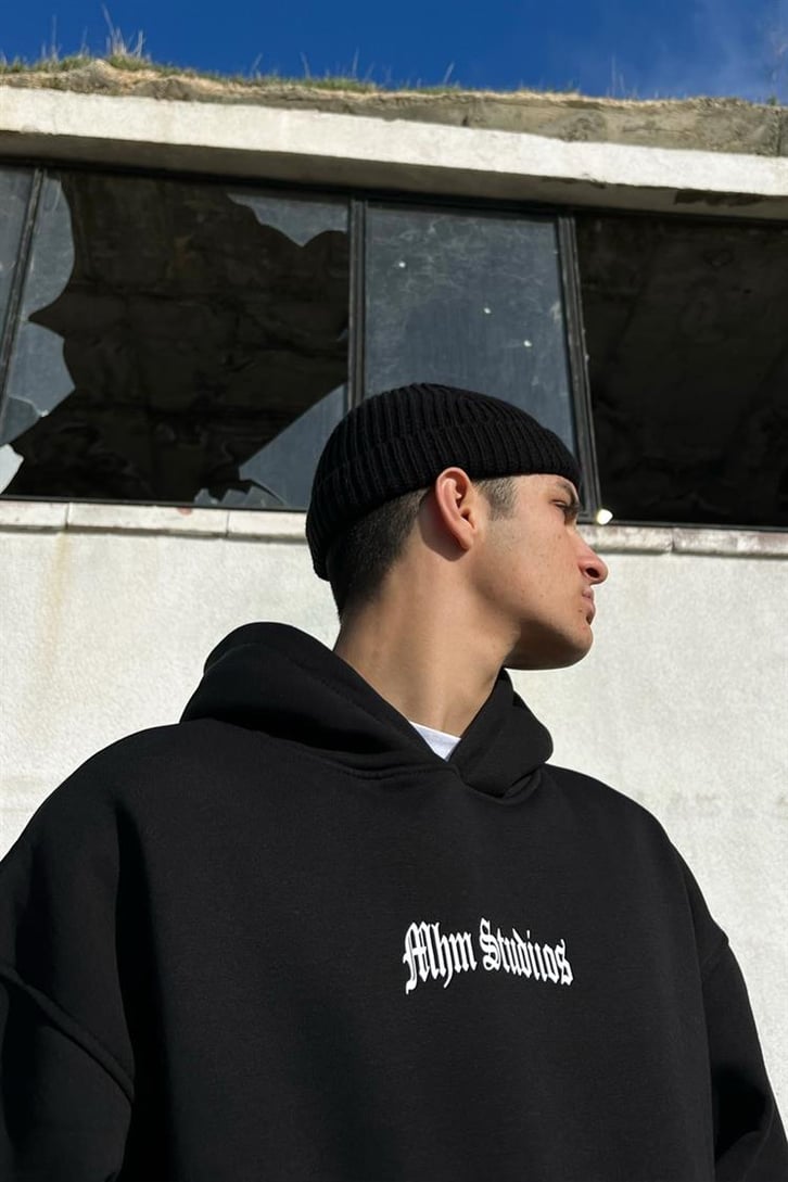 Mhm Studios Sırt Baskılı Siyah Hoodie