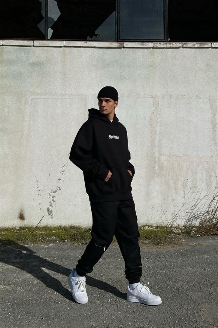 Mhm Studios Sırt Baskılı Siyah Hoodie