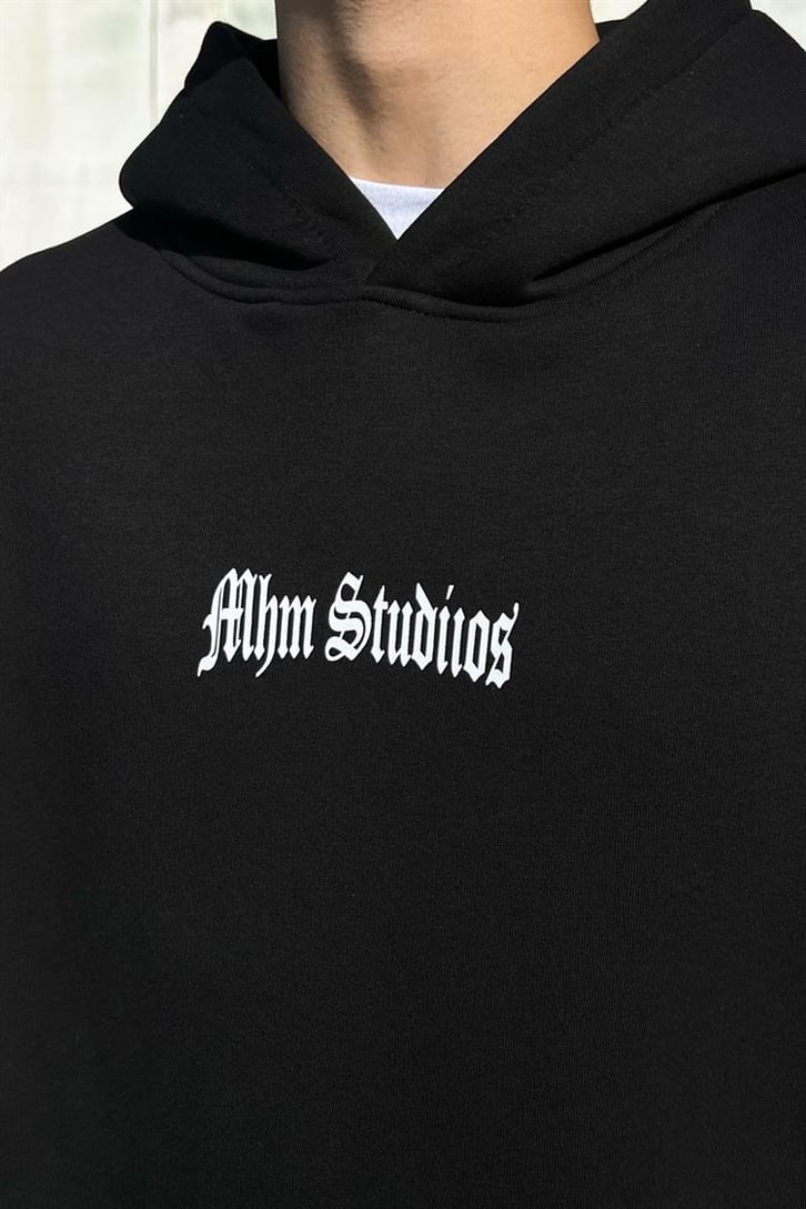 Mhm Studios Sırt Baskılı Siyah Hoodie