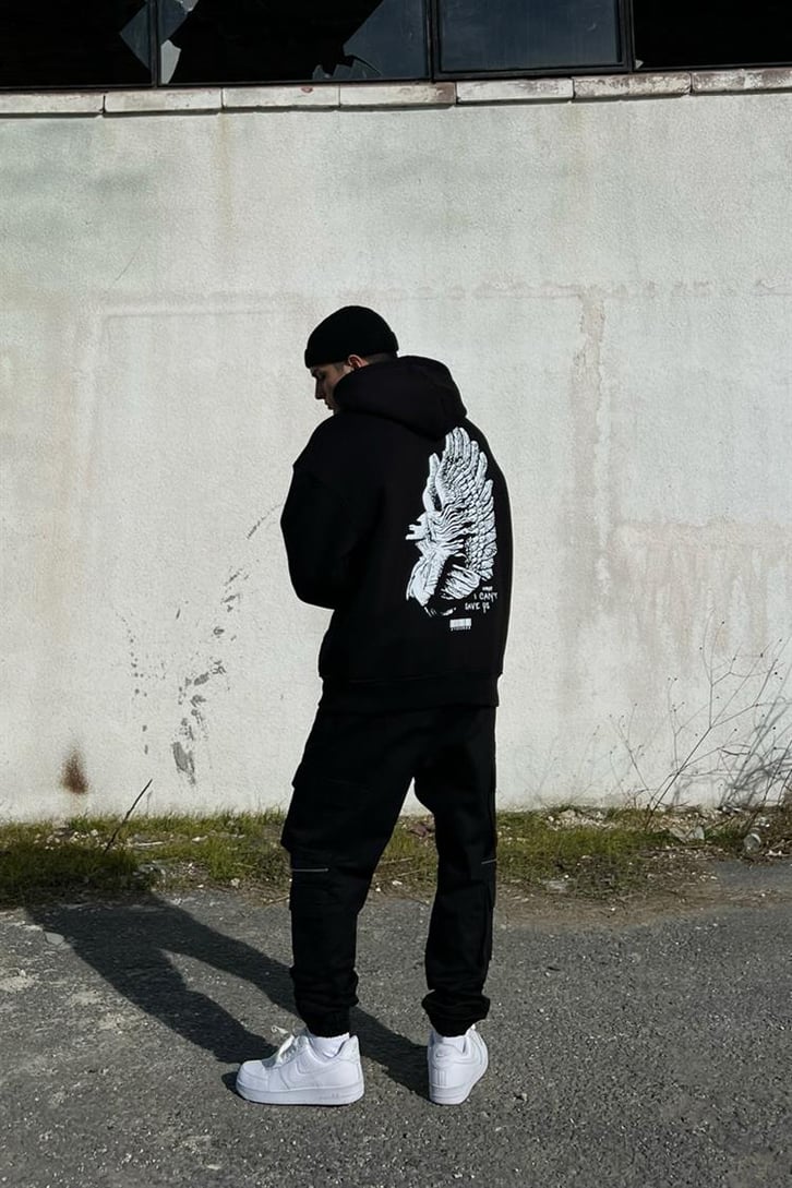 Mhm Studios Sırt Baskılı Siyah Hoodie