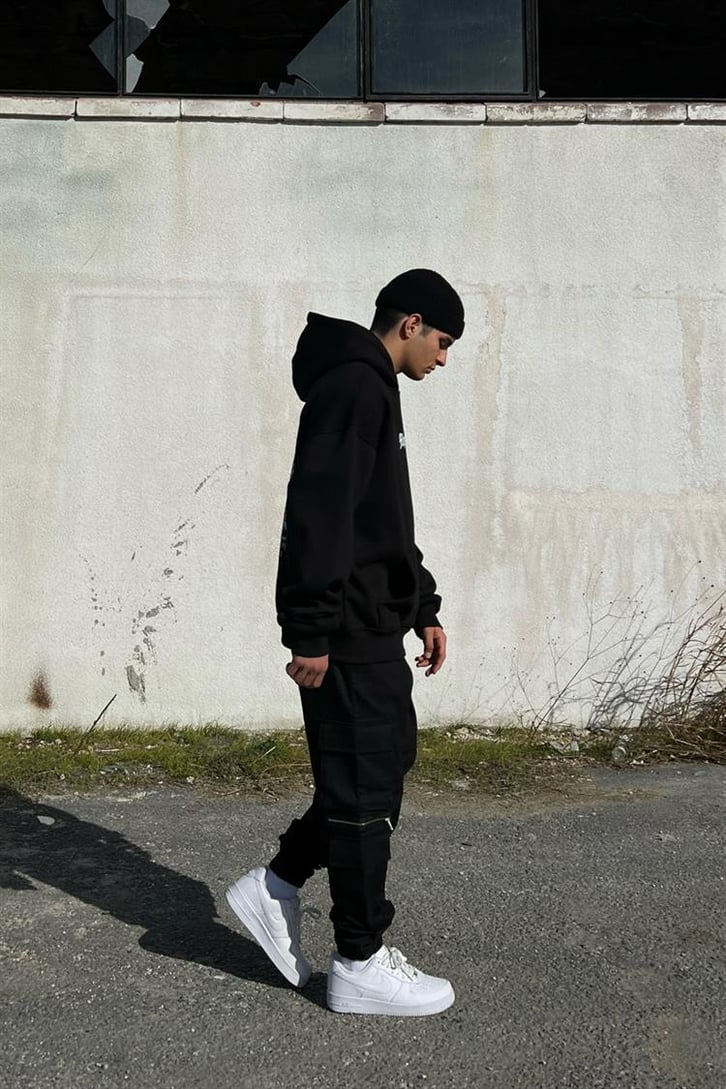 Mhm Studios Sırt Baskılı Siyah Hoodie