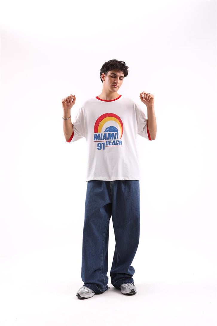 Miami Beach Baskılı Oversize Tshirt