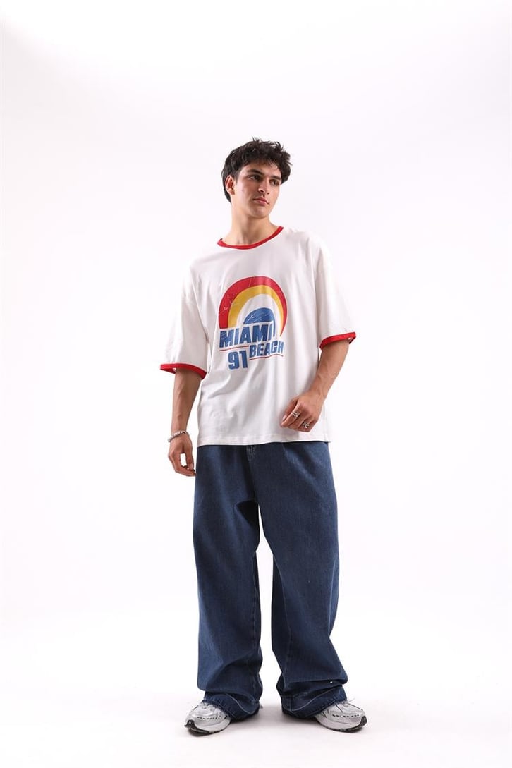 Miami Beach Baskılı Oversize Tshirt