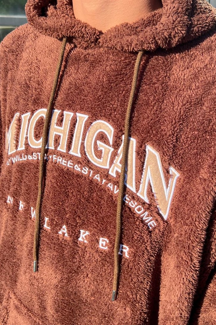 Michigan Kahverengi Peluş Hoodie