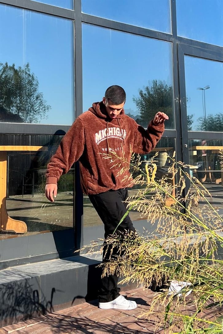 Michigan Kahverengi Peluş Hoodie