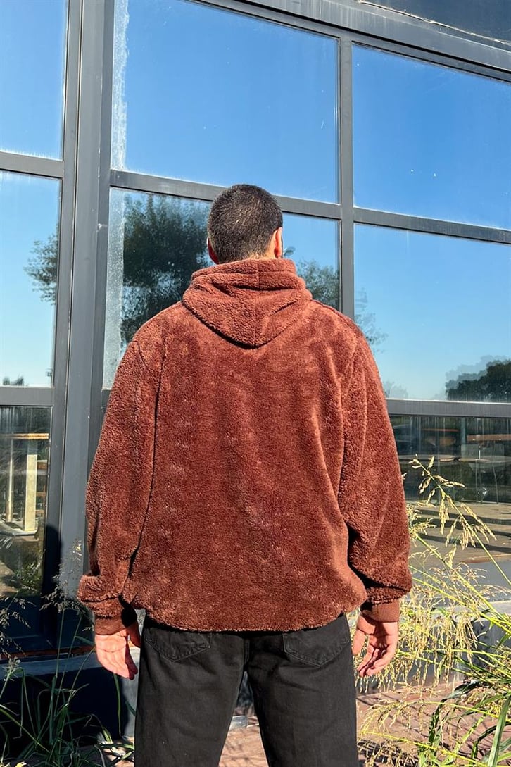 Michigan Kahverengi Peluş Hoodie