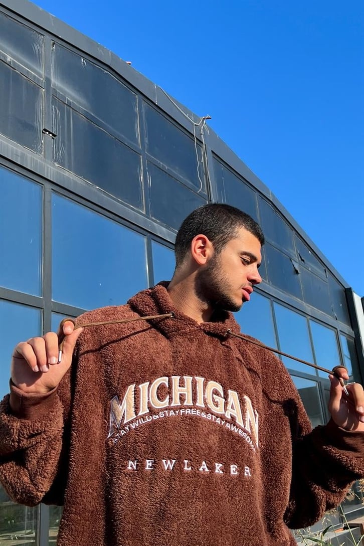 Michigan Kahverengi Peluş Hoodie