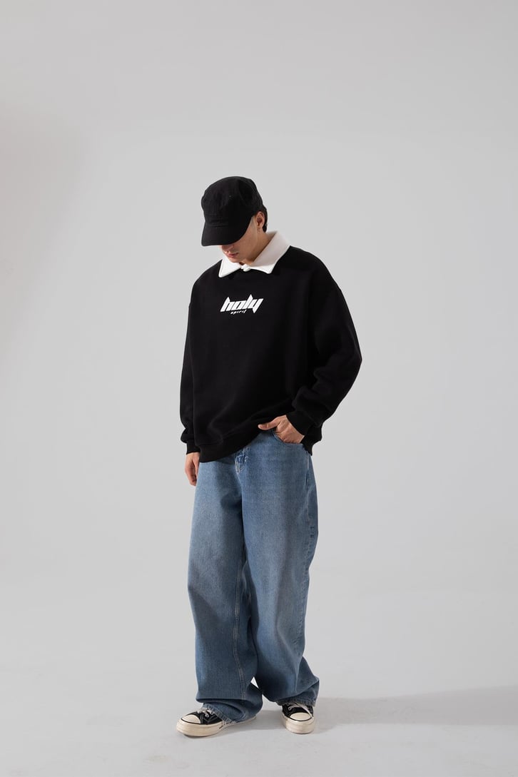 Mid90's Yaka Oversize Siyah Sweatshirt