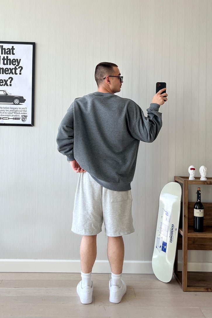 Miki Mouse Nakışlı Gri Oversize Sweatshirt