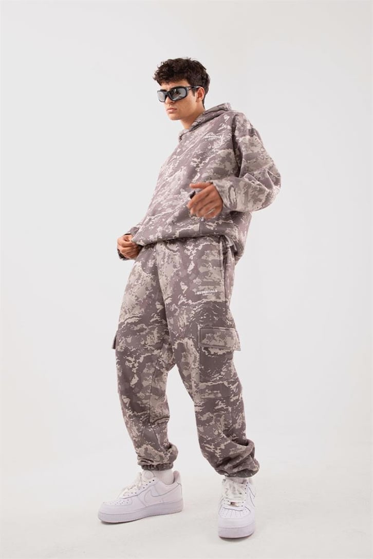 Military Desenli Oversize Bej Eşofman Takımı