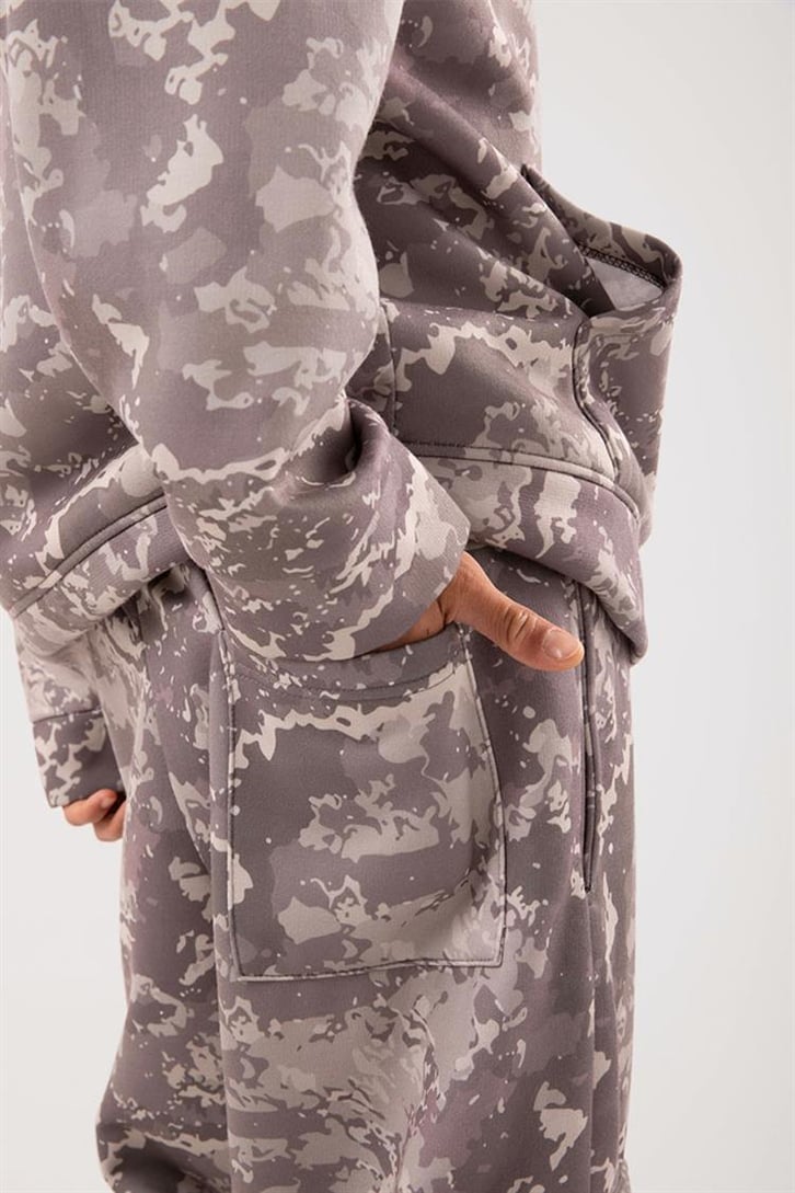 Military Desenli Oversize Bej Eşofman Takımı