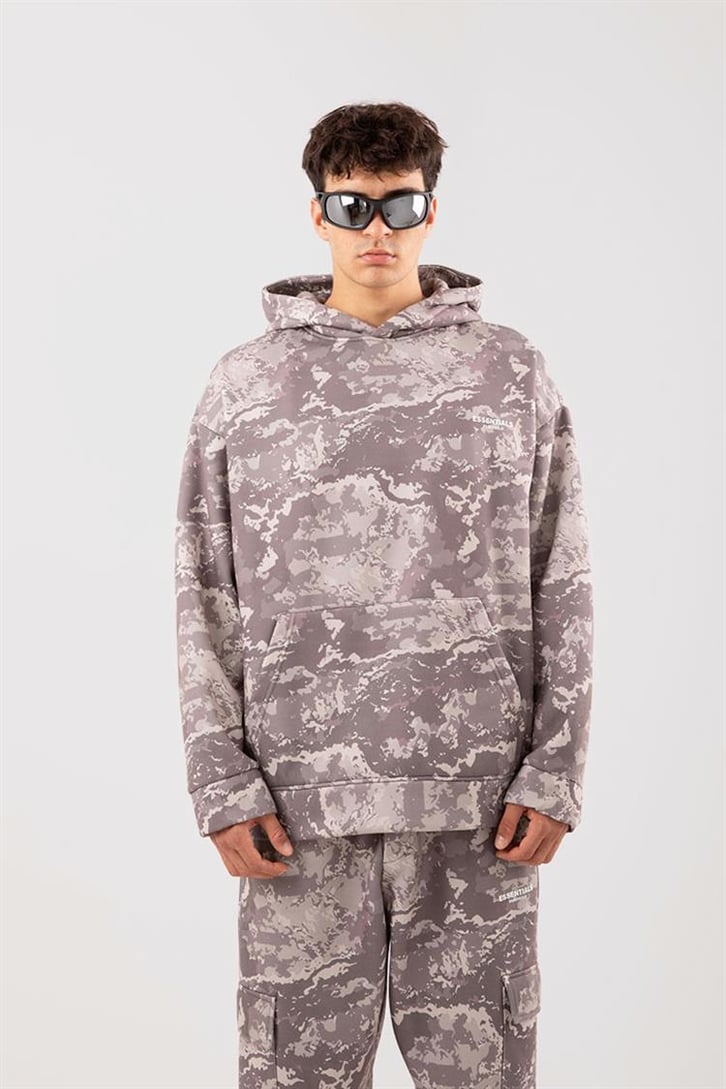 Military Desenli Oversize Bej Eşofman Takımı