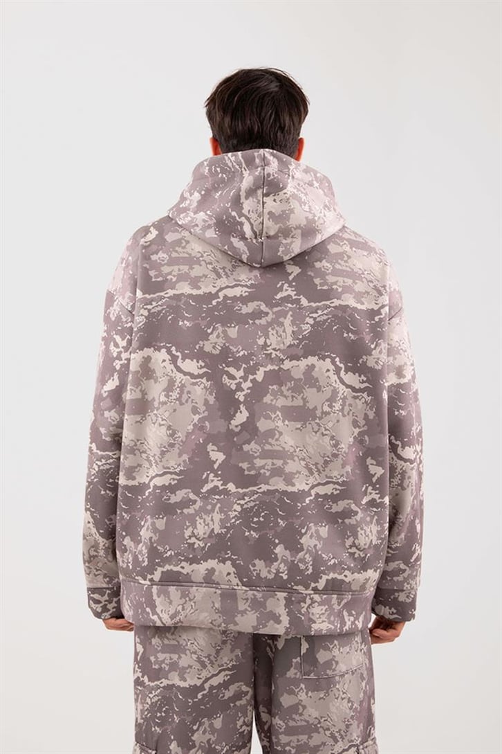 Military Desenli Oversize Bej Eşofman Takımı