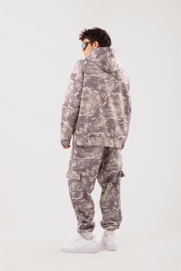 Military Desenli Oversize Bej Eşofman Takımı