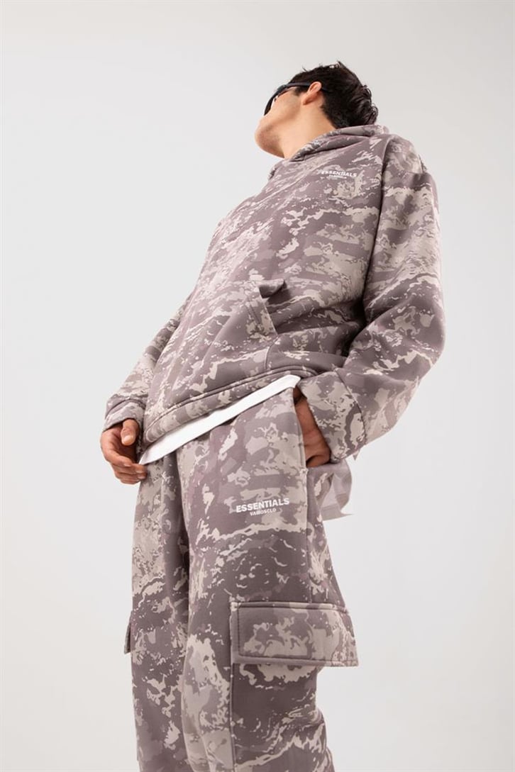 Military Desenli Oversize Bej Eşofman Takımı