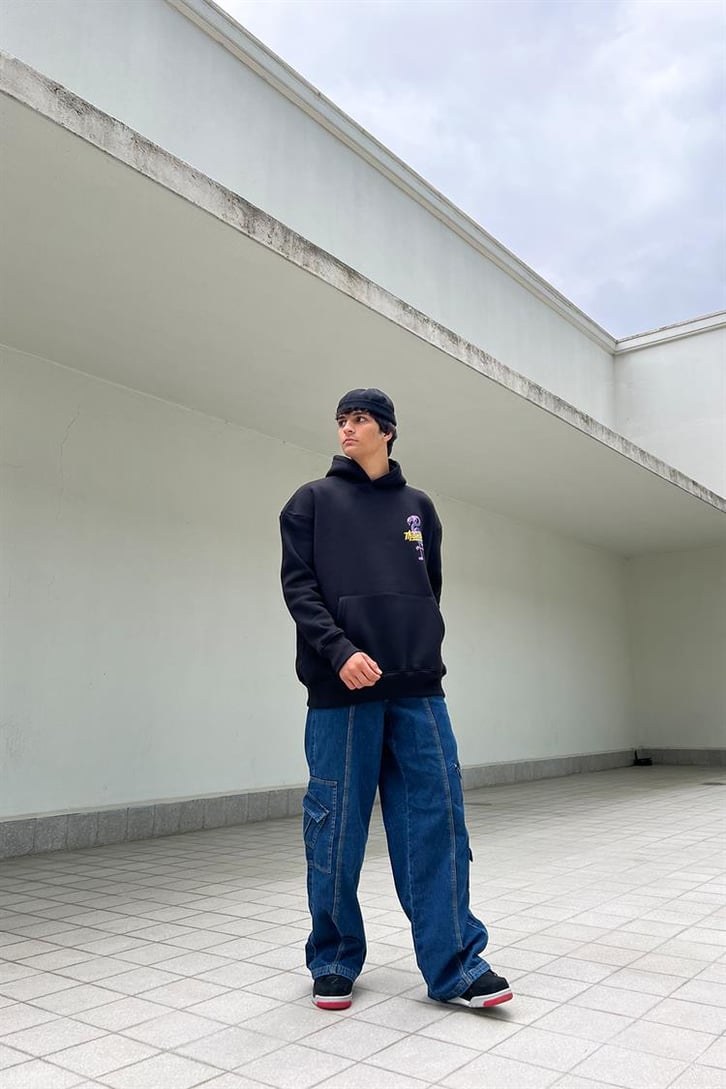 Mini Cep Detay Mavi Baggy Jean
