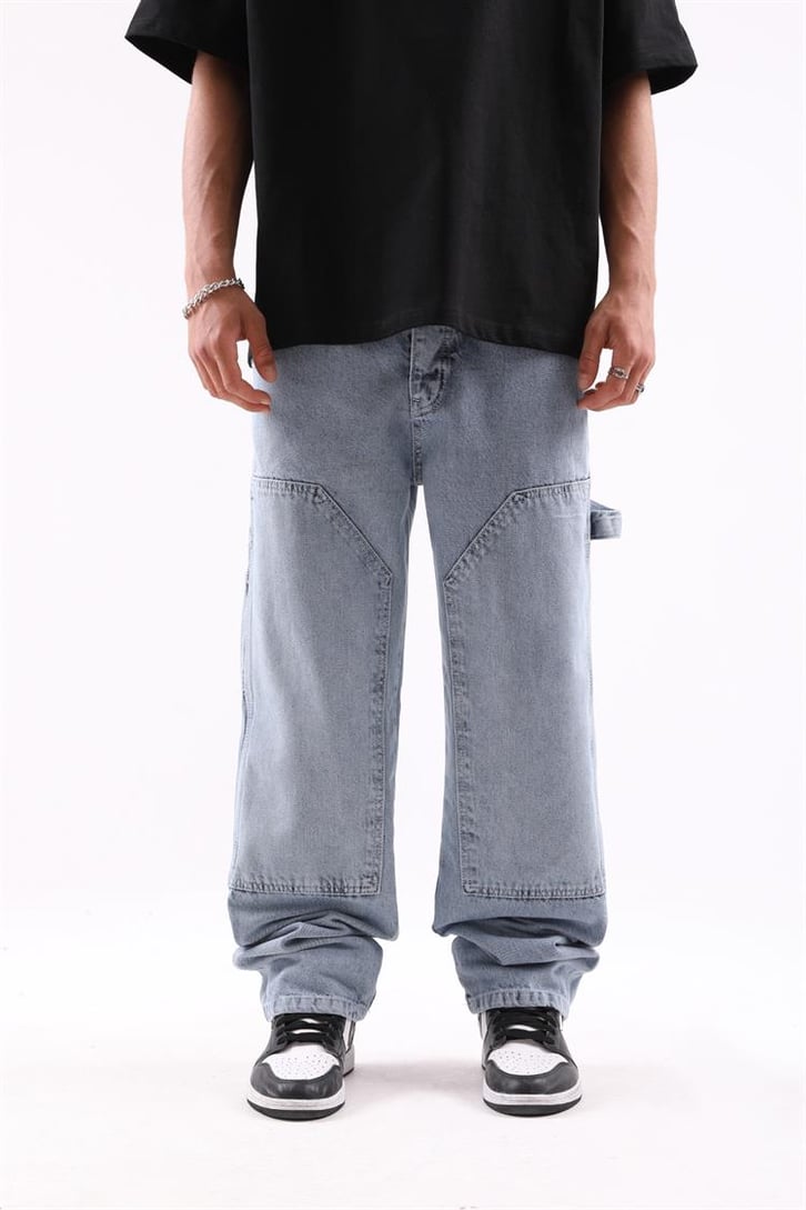 Mini Cep Detaylı Buz Mavi Baggy Jean