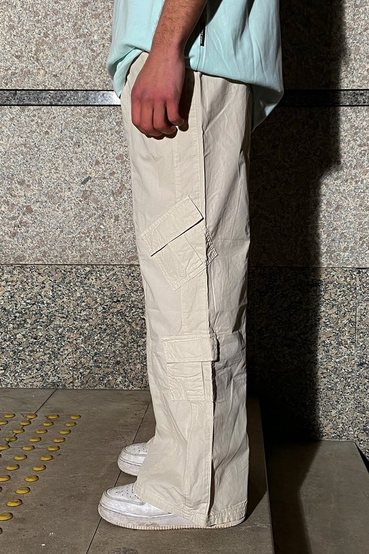 Mini Cep Extra Baggy Fit Beige Pants