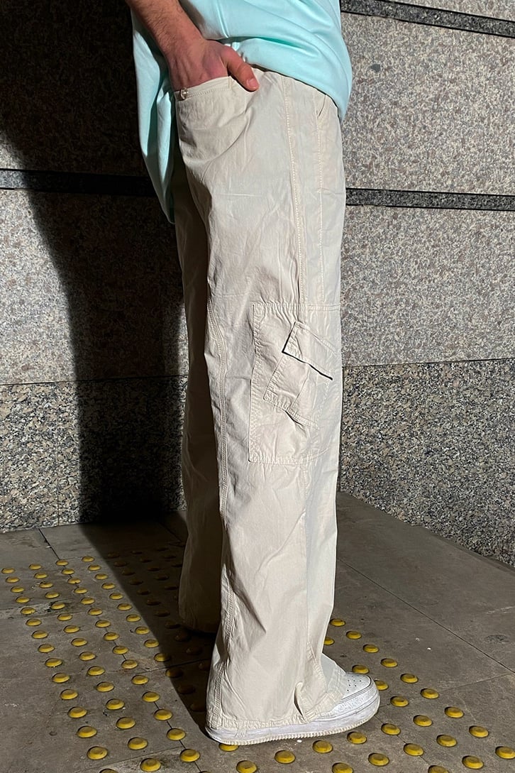 Mini Cep Extra Baggy Fit Beige Pants