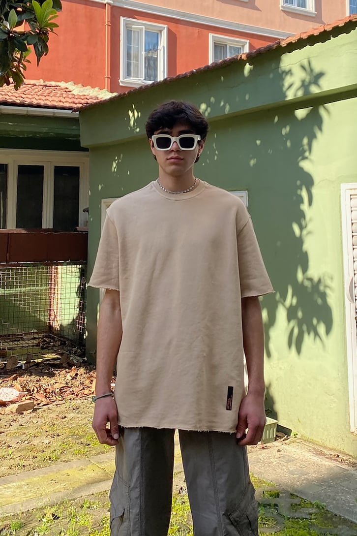 Mini Cep Extra Baggy Fit Khaki Pants+ Cut Details Oversize Tshirt Seti