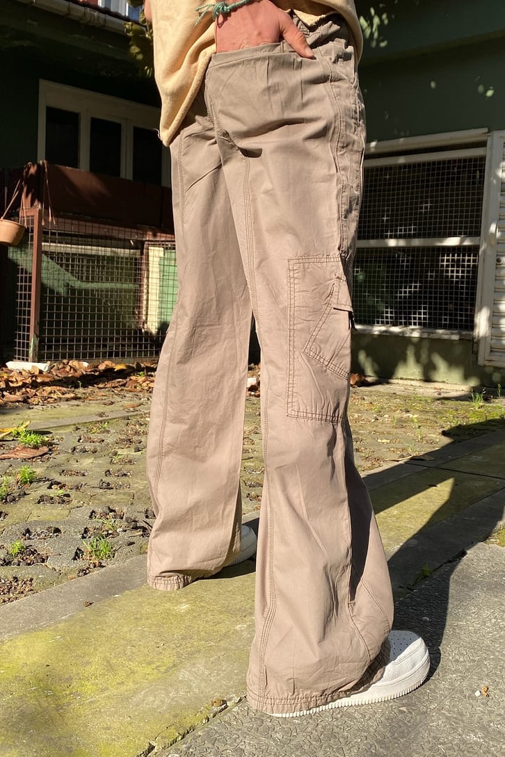 Mini Cep Extra Baggy Fit Khaki Pants+ Cut Details Oversize Tshirt Seti