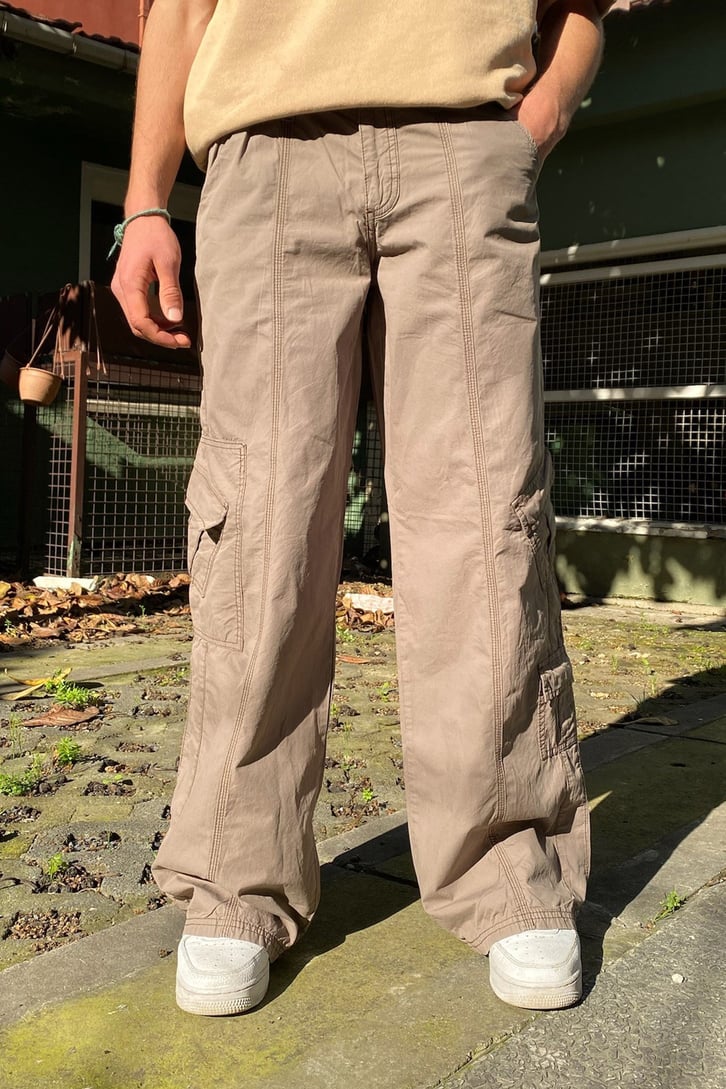Mini Cep Extra Baggy Fit Khaki Pants+ Cut Details Oversize Tshirt Seti