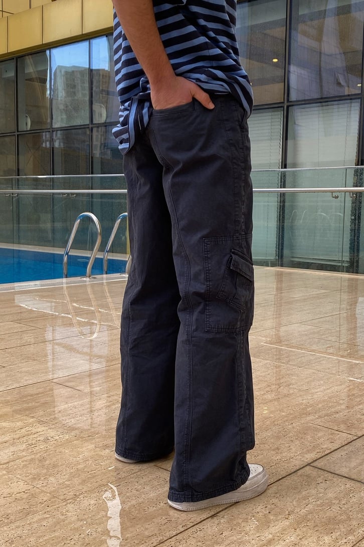 Mini Cep Extra Baggy Fit Navy Blue Pants