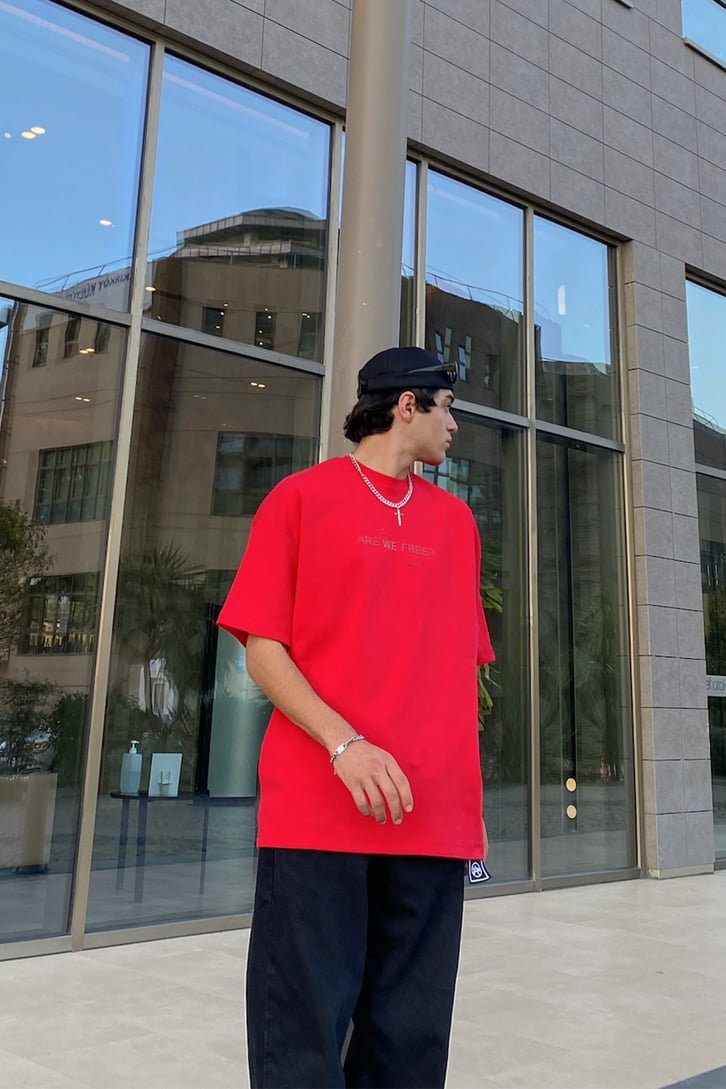 Mini Chest Baskılı Kırmızı Oversize Tshirt