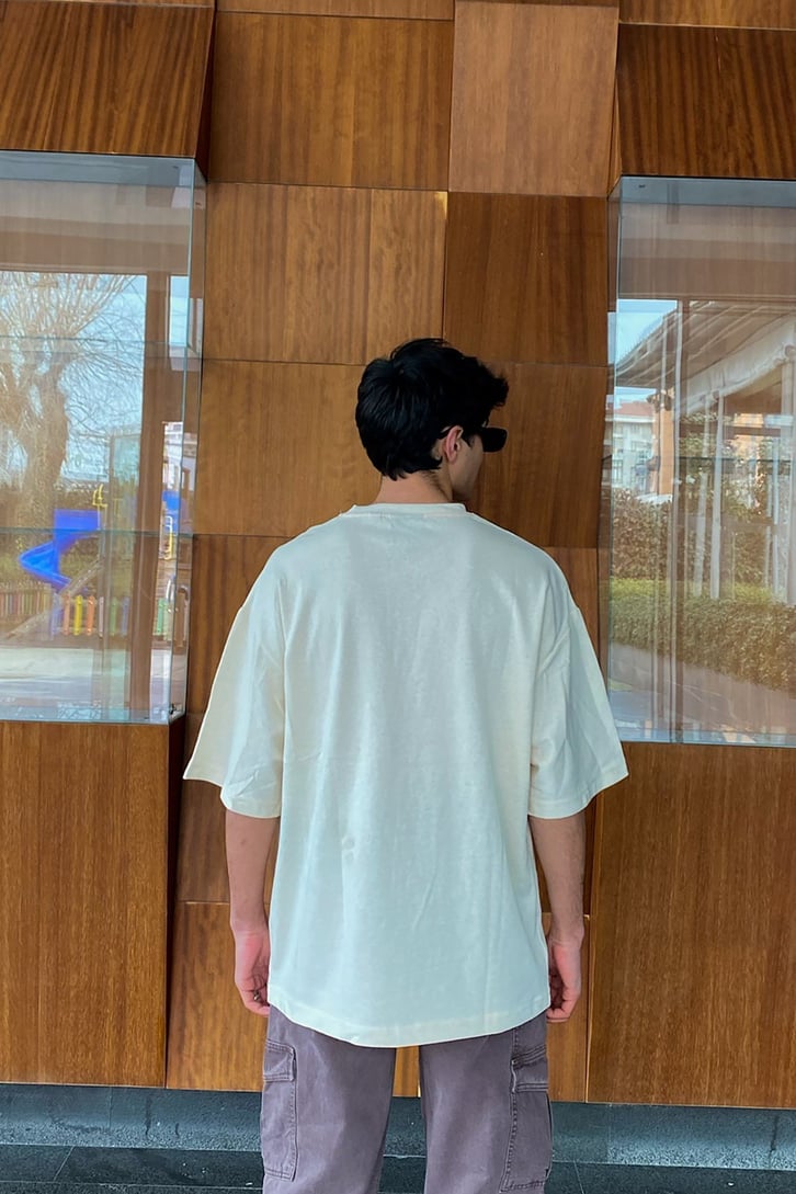 Mini Chest Logo Printed Oversize Cream Tshirt
