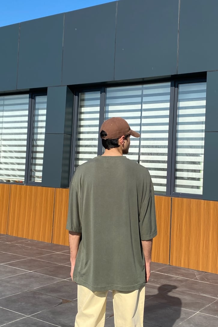 Mini Chest Logo Printed Oversize Khaki Tshirt