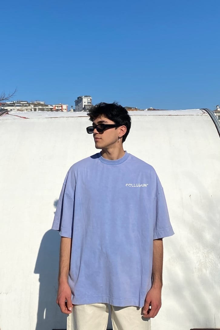 Mini Chest Logo Printed Oversize Purple Tshirt