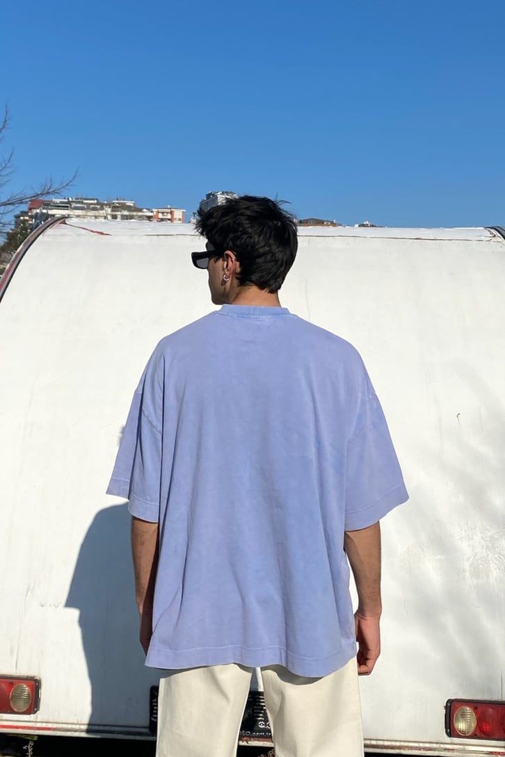 Mini Chest Logo Printed Oversize Purple Tshirt