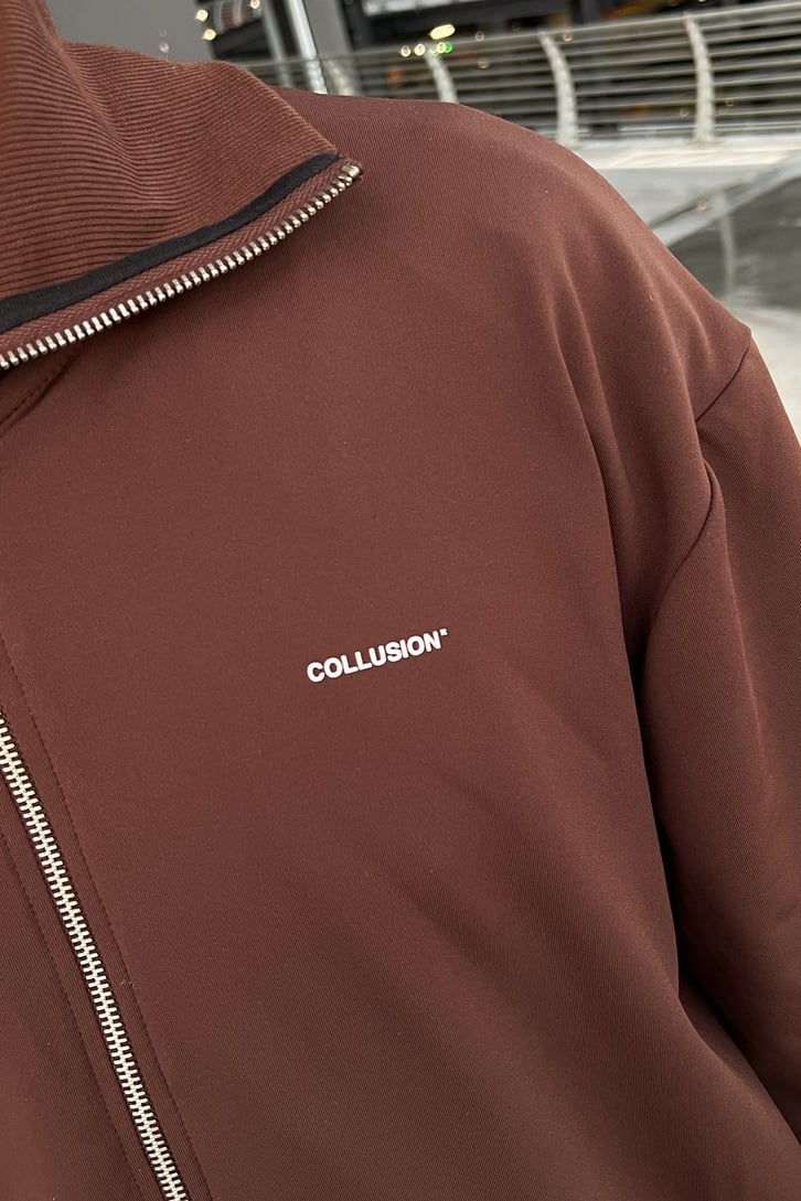 Mini Logo Baskılı Kahverengi Zipper Eşofman Takımı