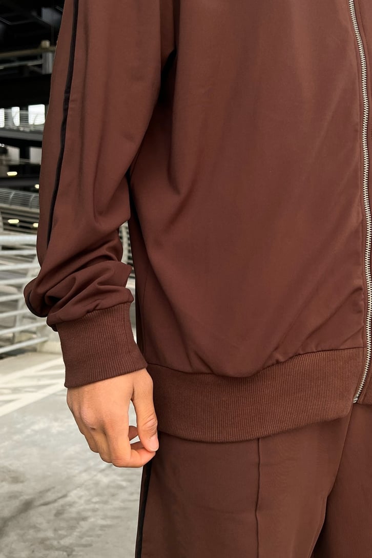 Mini Logo Baskılı Kahverengi Zipper Eşofman Takımı
