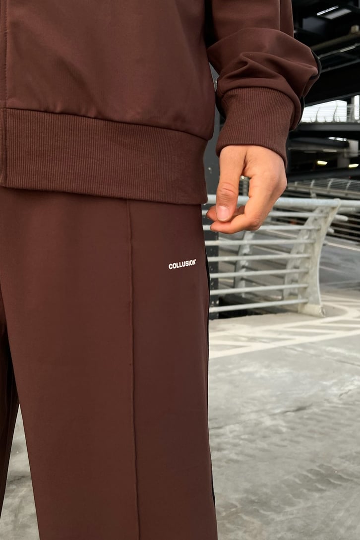 Mini Logo Baskılı Kahverengi Zipper Eşofman Takımı