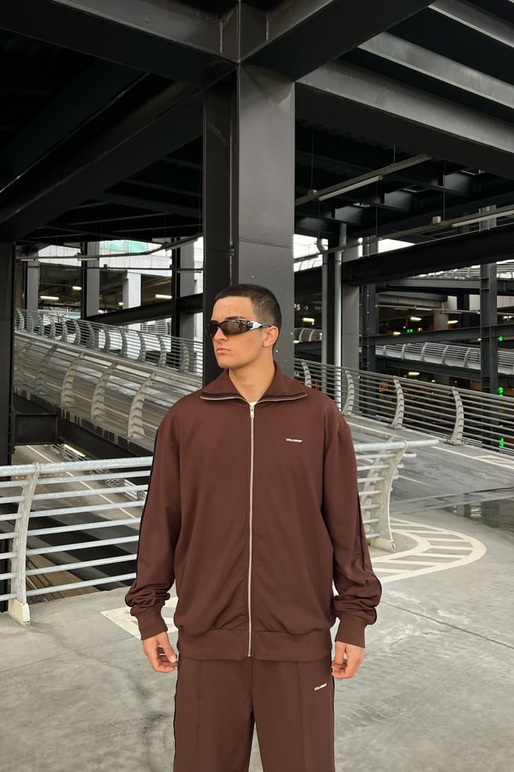Mini Logo Baskılı Kahverengi Zipper Eşofman Takımı