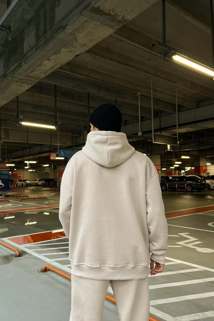 Mini Logo Nakışlı Bej Eşofman Takımı