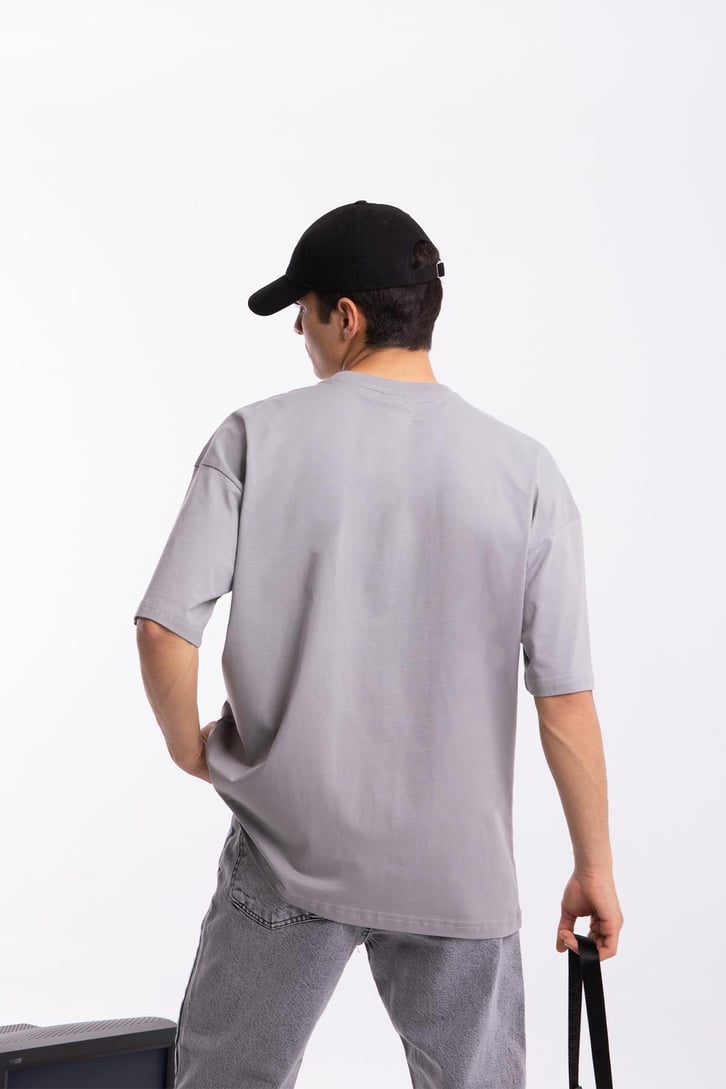 Mini Logo Nakışlı Buz Gri Oversize Tshirt