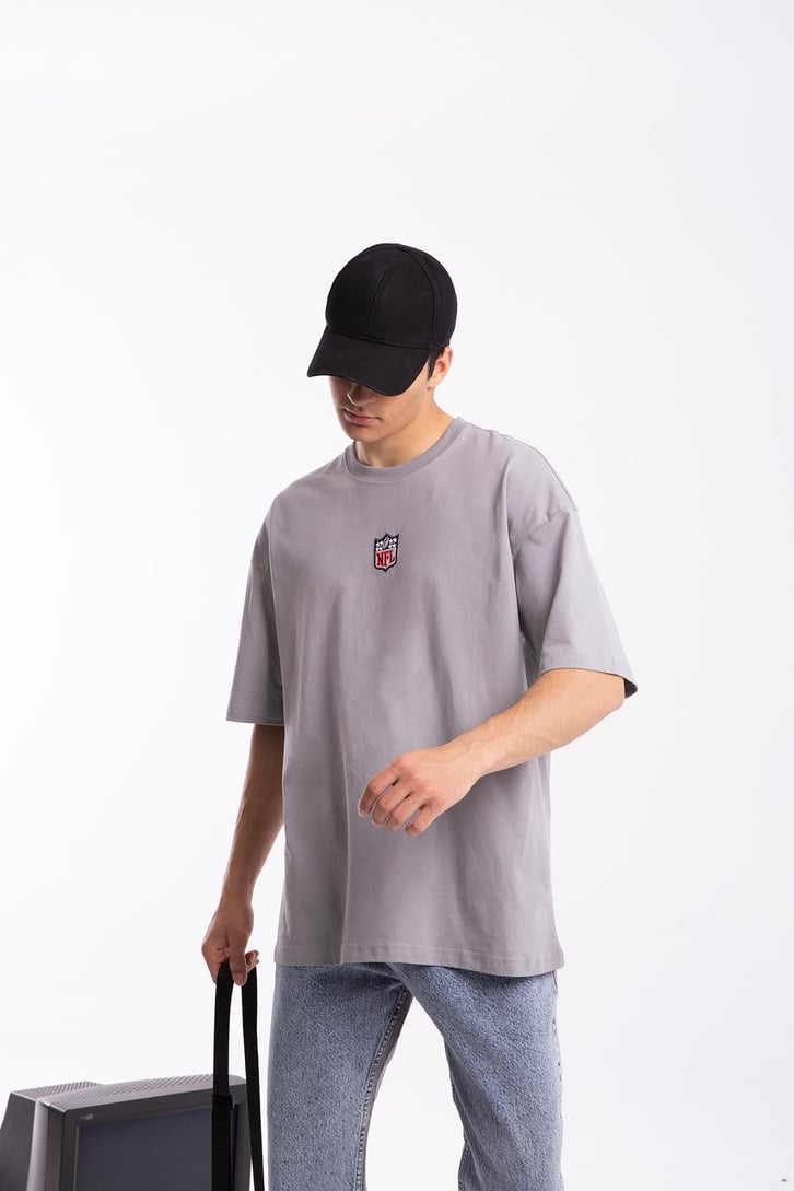 Mini Logo Nakışlı Buz Gri Oversize Tshirt